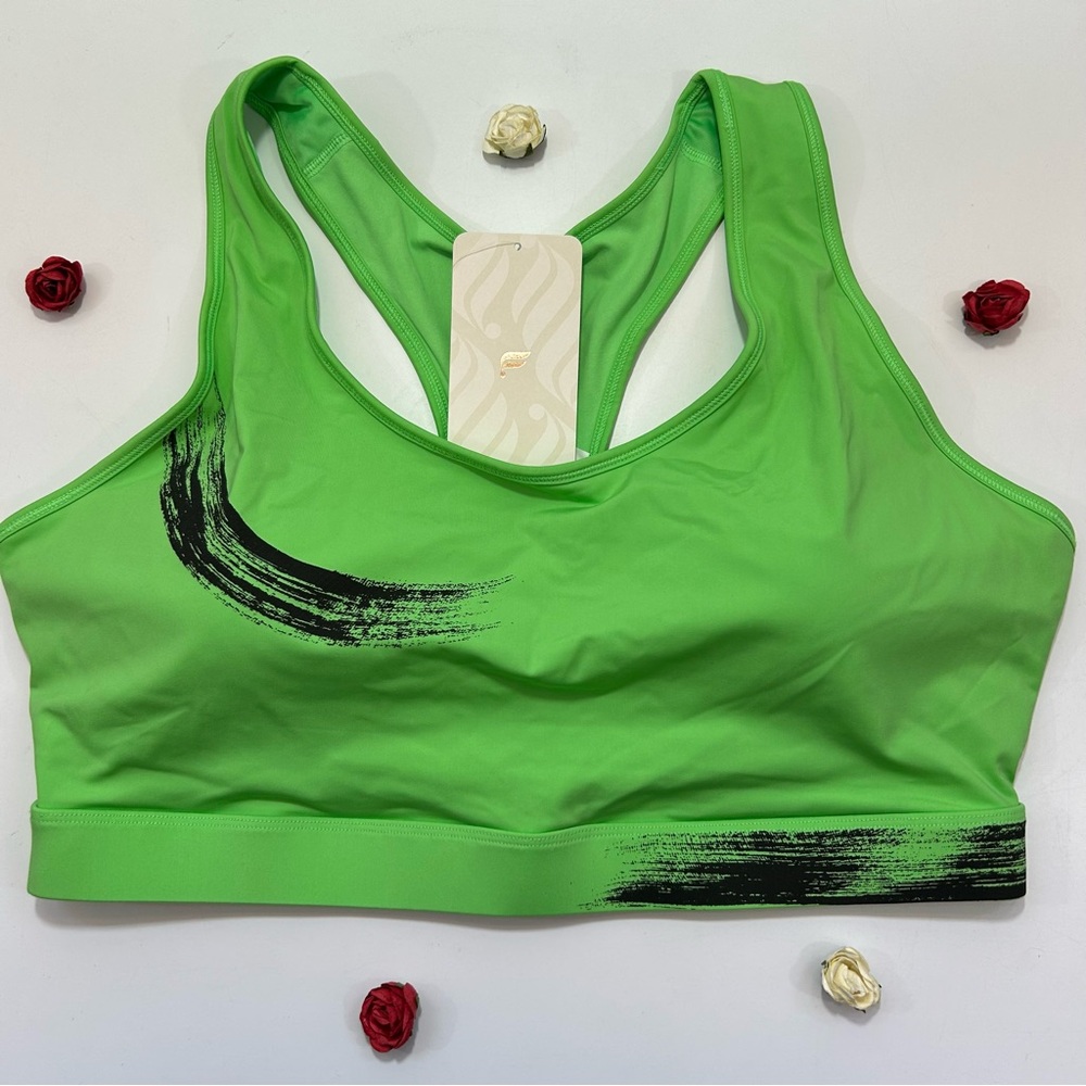 CCO Fabletics Green and Black Medium Impact Sports Racerback Bra 2X NWT